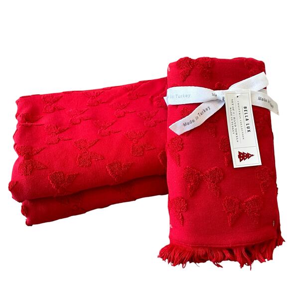 Christmas BOWS Bath & Hand Towel Set of 4 Chic Holiday Red Decor BELLA LUX New - Picture 1 of 16